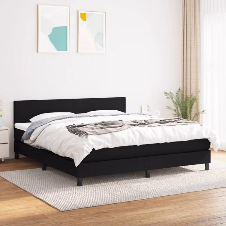 The Living Store Letto a molle con materasso nero 160x200 cm in tessuto