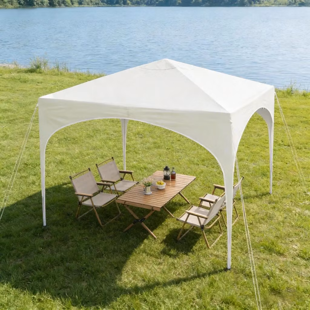 Gazebo da giardino OKWISH pieghevole in metallo beige con copertura impermeabile anti UV e altezza regolabile – 2