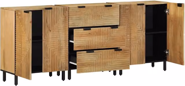 Set di 3 credenze moderne vidaXL in legno di mango e metallo, colore marrone, L/P/H: 60 x 33 x 75 cm