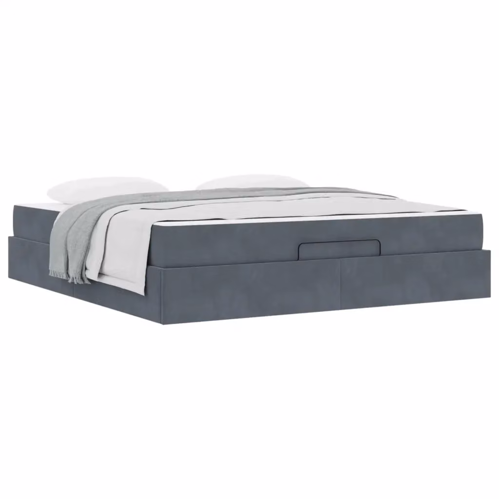 vidaXL Struttura letto con 2 materassi in velluto grigio, L: 180 cm, P: 200 cm, H: 203 cm – 2