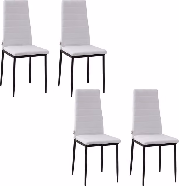 Set di 4 sedie da pranzo moderne HOMCOM imbottite in tessuto e metallo con cuciture decorative, colore bianco, L: 41 cm, P: 50 cm, H: 97 cm