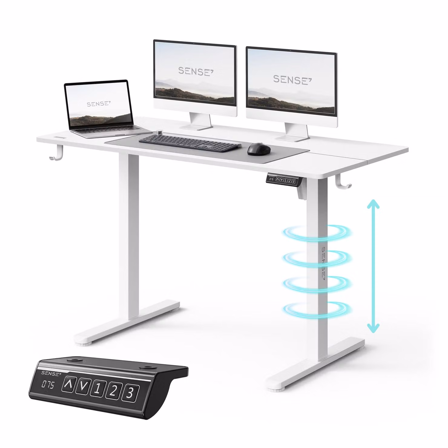 SENSE7 NOJO LIGHT Scrivania regolabile in altezza, elettrica, 120x60 cm, bianca, scrivania da gaming, scrivania per computer, scrivania in piedi, Memory, scrivania per home office, scrivania per PC