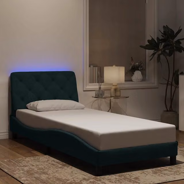 Letto con base a giroletto vidaXL in velluto verde con illuminazione LED e porta USB, L/P/H: 190 x 90 x 95 cm – 1