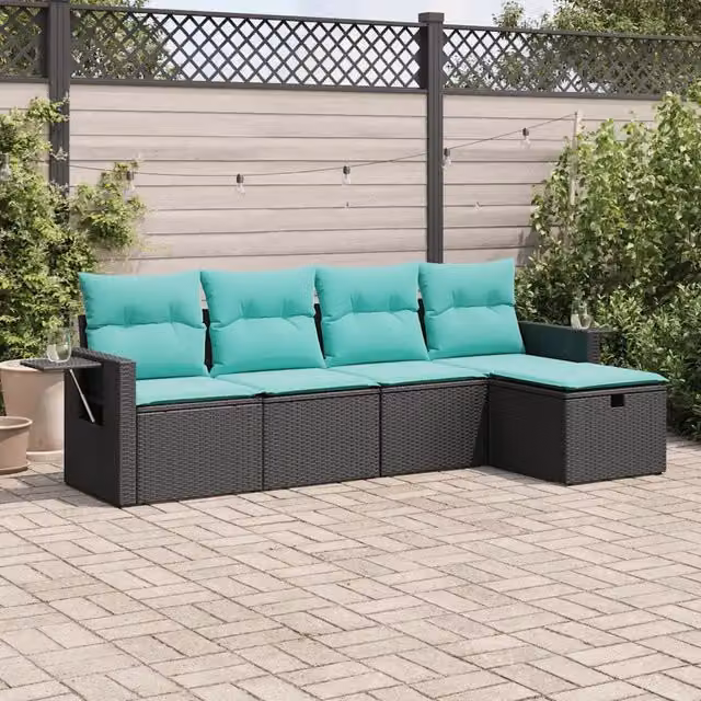 Set Divani da Giardino 5 pz con Cuscini in Polyrattan Nero 3325463
