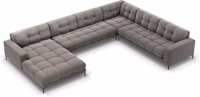 Divano panoramico destro Bali di Cosmopolitan Design in velluto grigio chiaro con 7 posti L/P/H: 327 x 125 x 75 cm