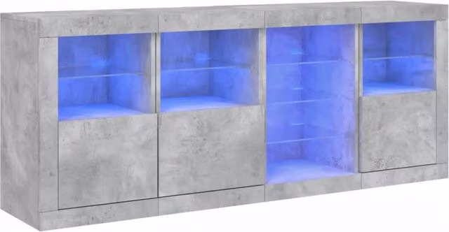 Credenza | Madia | Buffet da pranzo | Armadio da pranzo con Luci LED Grigio Cemento 164x37x67 cm