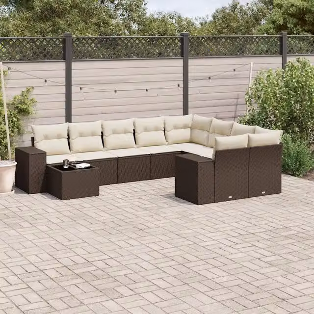 Set Divani da Giardino 10pz con Cuscini in Polyrattan Marrone 3223062