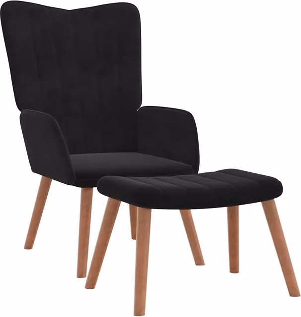 Poltrona Relax Moderna in Velluto Nero con Poggiapiedi Integrato
