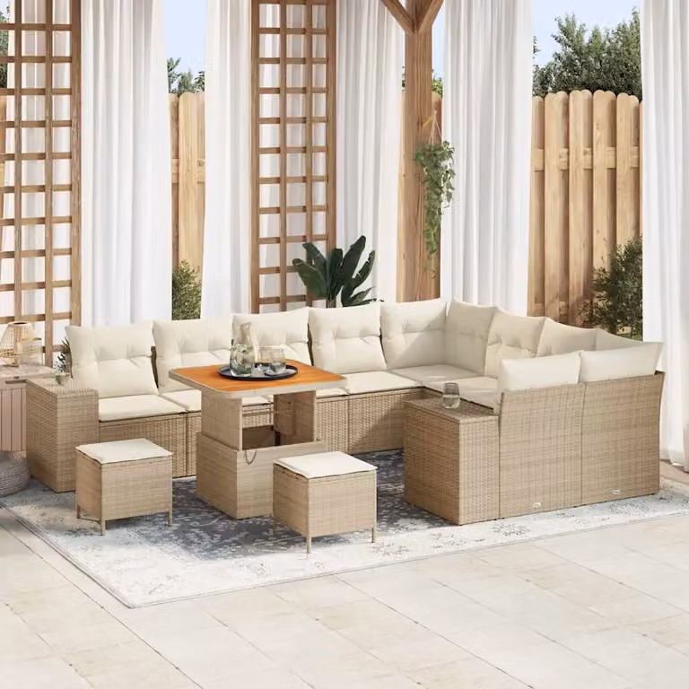 vidaXL Set Divano da Giardino Moderno 12 Pezzi con Cuscini Beige