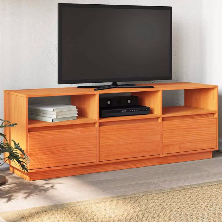 Mobile TV vidaXL in legno massello di pino color marrone cera stile rustico L: 140 cm, P: 37 cm, H: 50 cm