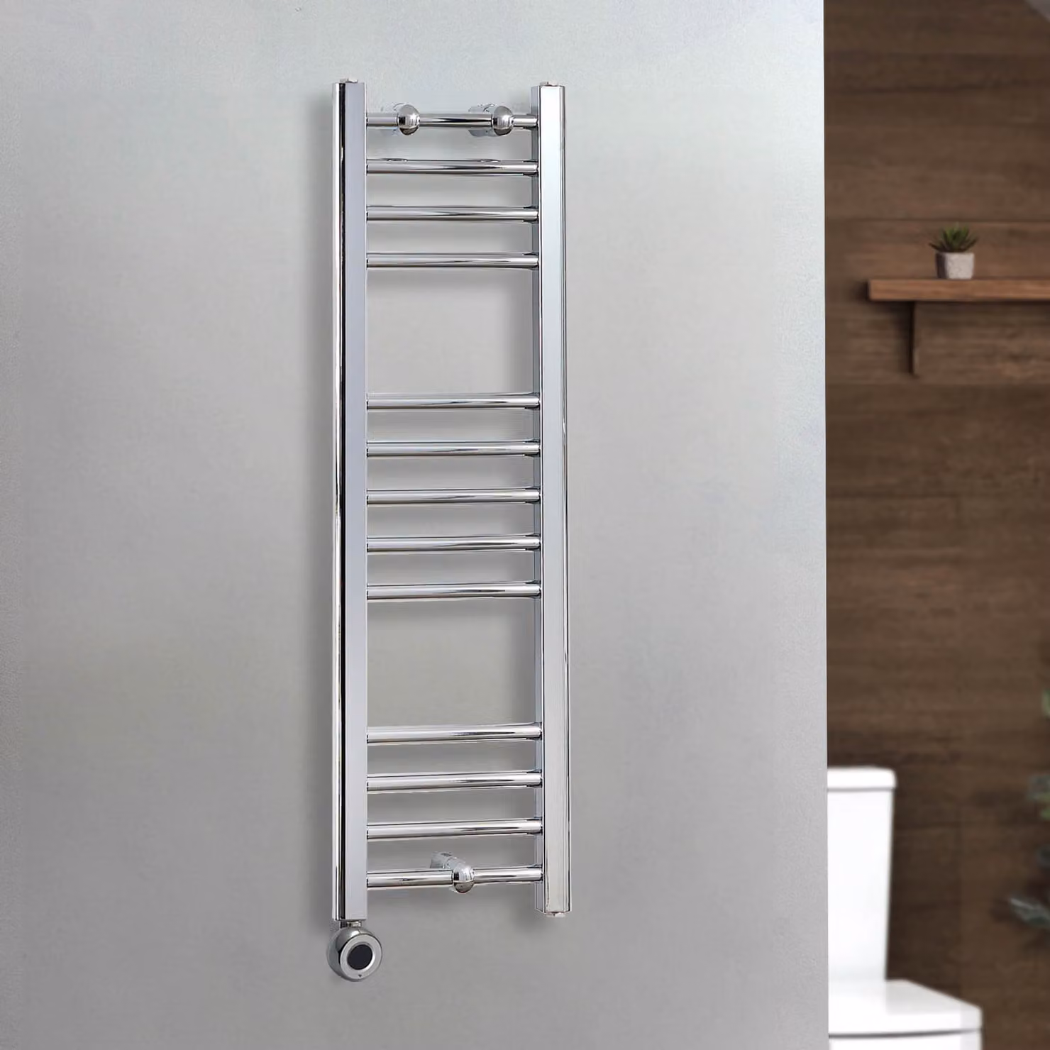 Scaldasalviette Elettrico Diritto Cromato ECOSO by Hudson Reed con Elemento Termostatico Wi-Fi Cablato L: 1000 mm, P: 300 mm