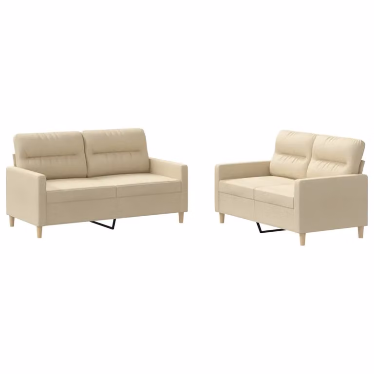 Set di Divani 2 pz con Cuscini Crema in Tessuto