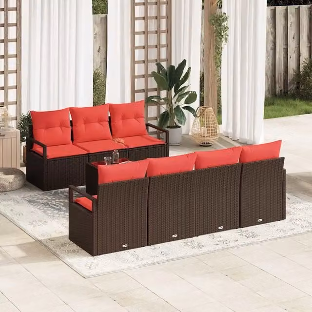 Set Divano da Giardino 8 pz 7-Numero di posti Beige e Rosso 3354963