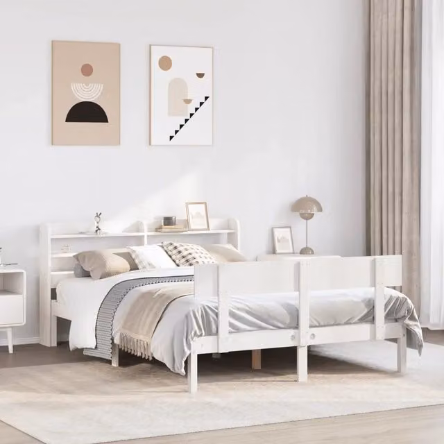Letto senza Materasso-Struttura Letto Bianco 140x190 cm Legno Massello di Pino 422192