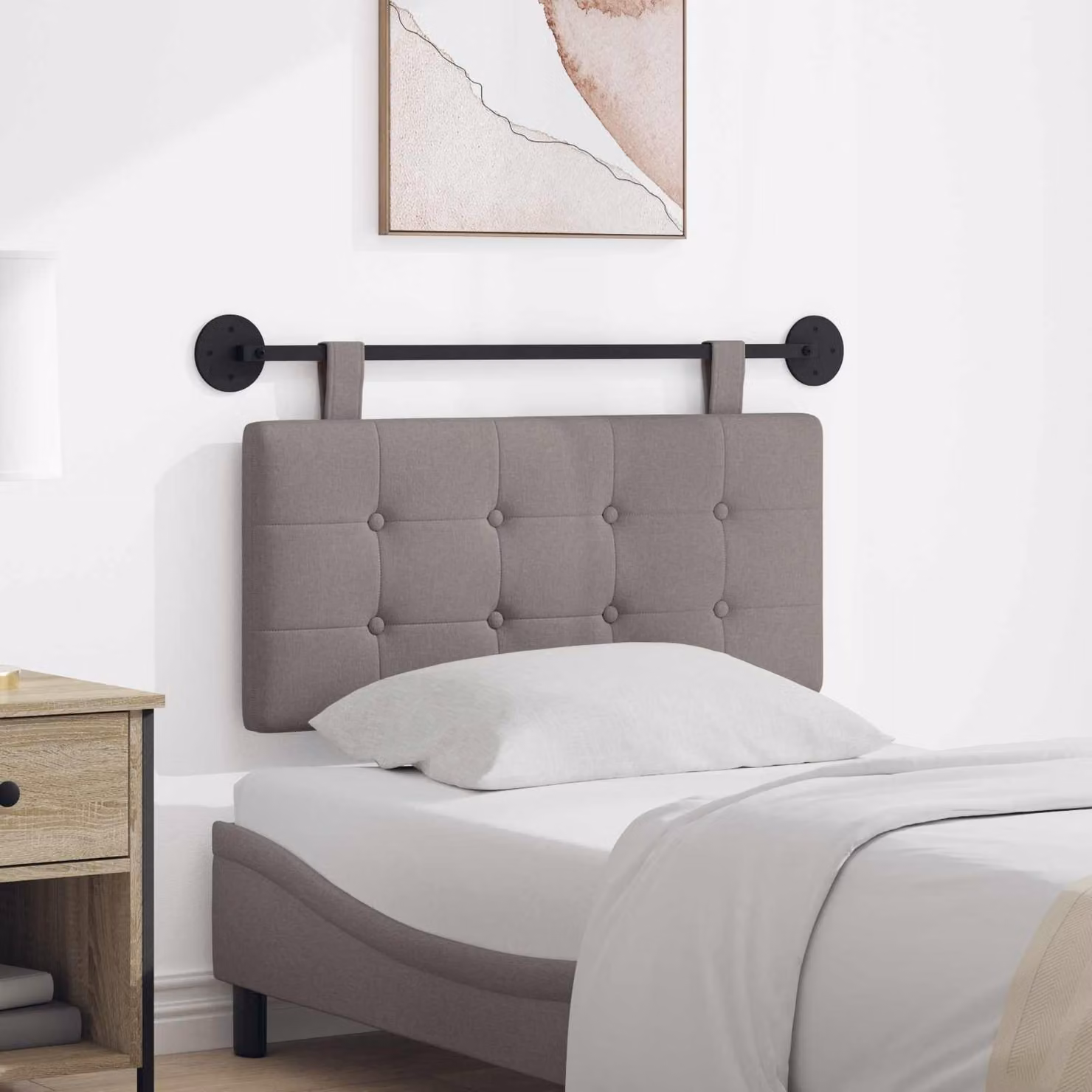 Testiera sospesa moderna vidaXL in tessuto con pannello imbottito, L: 100 cm, H: 55 cm, P: 5 cm, disponibile in beige o grigio