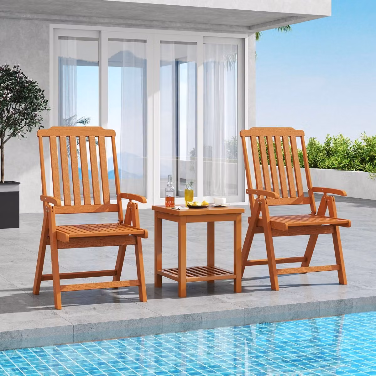 Sedia da pranzo pieghevole Costway in HDPE con braccioli e schienale curvo per giardino e patio, colore marrone