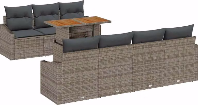Set Divano da Giardino 8 pcs Grigio Poly Rattan