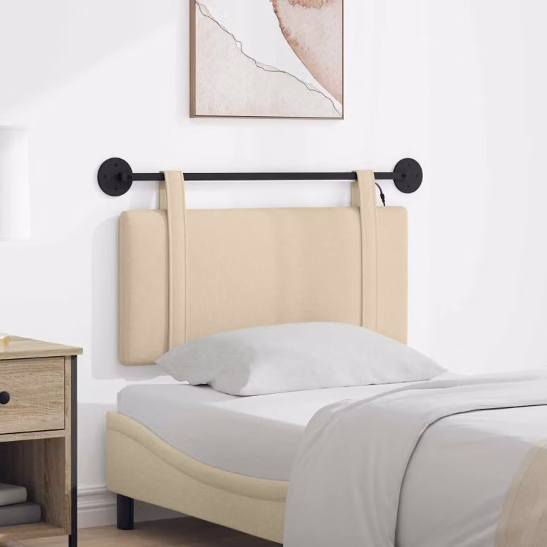 Testiera da letto sospesa vidaXL in tessuto beige con illuminazione integrata e pannello imbottito