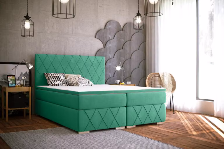 Boxspring Bett Komplett Set mit Matratze & Topper Luxus Polster Textil Betten