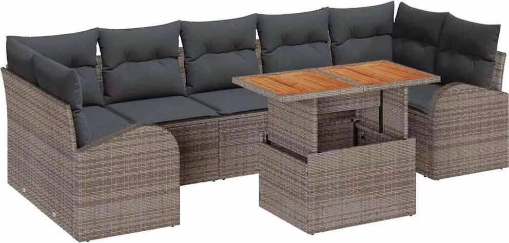 Set Divano da Giardino 8 pcs Grigio Poly Rattan