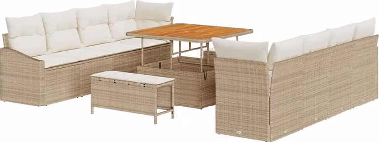 Set Divano da Giardino con cuscino 11 pcs Beige polyrattan