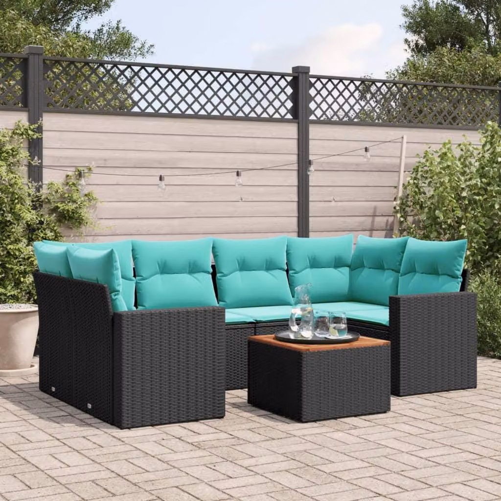 Maison Exclusive - Set Divani da Giardino 7 pz con Cuscini Nero in Polyrattan
