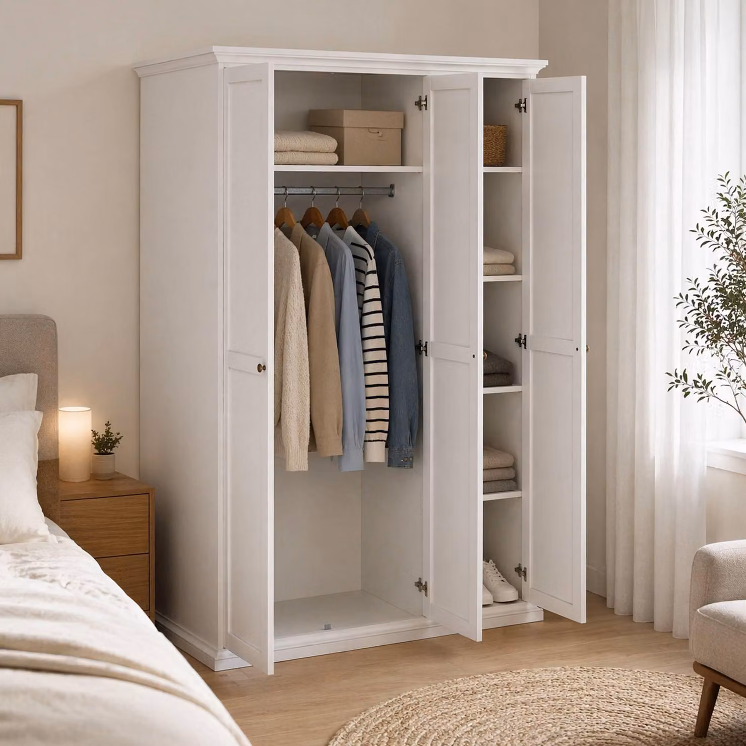 Dmora Guardaroba 3 Ante Dolor 60.5x138.8 cm Bianco, Appendiabiti 3 Ante