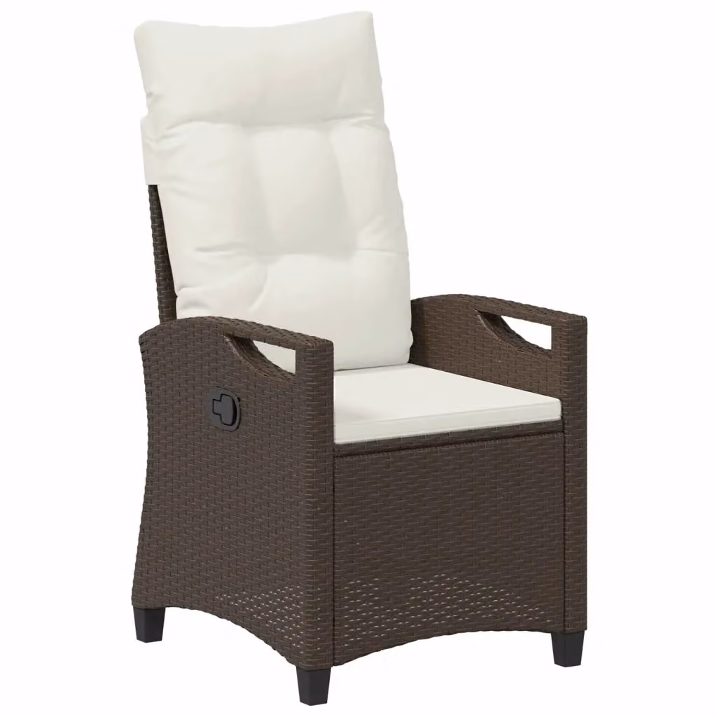 Sedia da giardino reclinabile vidaXL in polyrattan marrone e beige con cuscini, resistente alle intemperie, L: 56 cm, P: 60 cm, H: 112 cm – 2