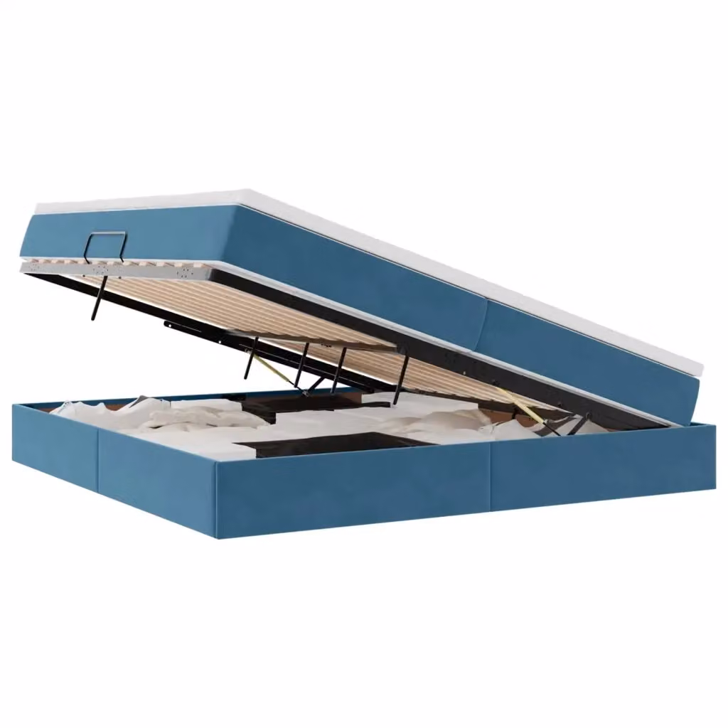 vidaXL Letto con contenitore e materasso ibrido in velluto blu L: 200 cm, P: 200 cm, H: 280 cm – 2