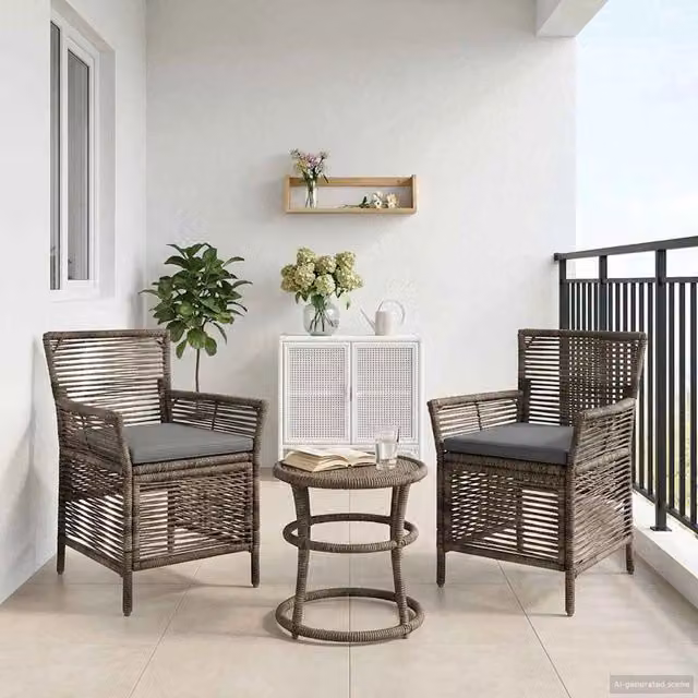 Set di 2 sedie da esterno vidaXL in polyrattan grigio con cuscini e braccioli