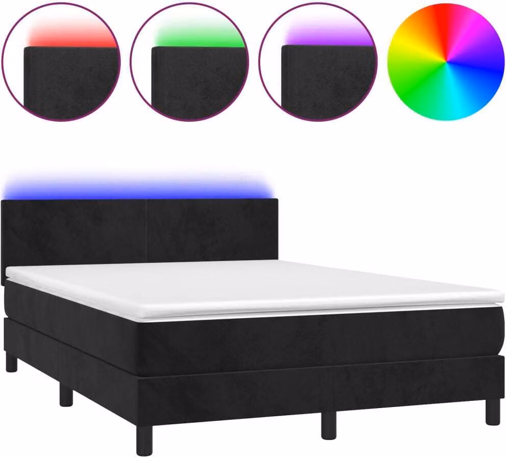 Letto a Molle con Materasso e LED Nero 140x200 cm in Velluto