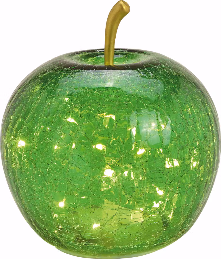 3.08 Mela di vetro con 20 luci LED - Ø 16 cm - batteria luminosa decorativa - colore: verde