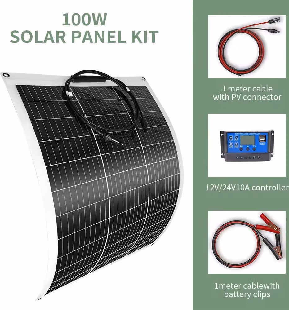 kit di pannelli solari da 100W, efficienza del 24%, design flessibile, kit da 1 pz 100W