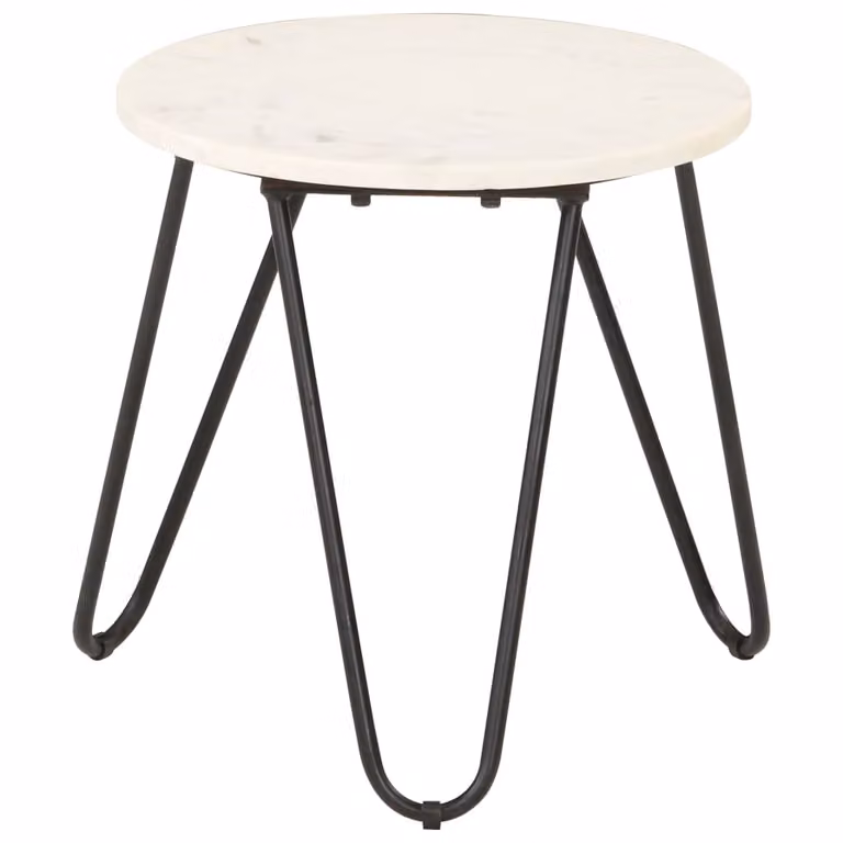 The Living Store Tavolino bianco 40×40×40 cm in vera pietra effetto marmo