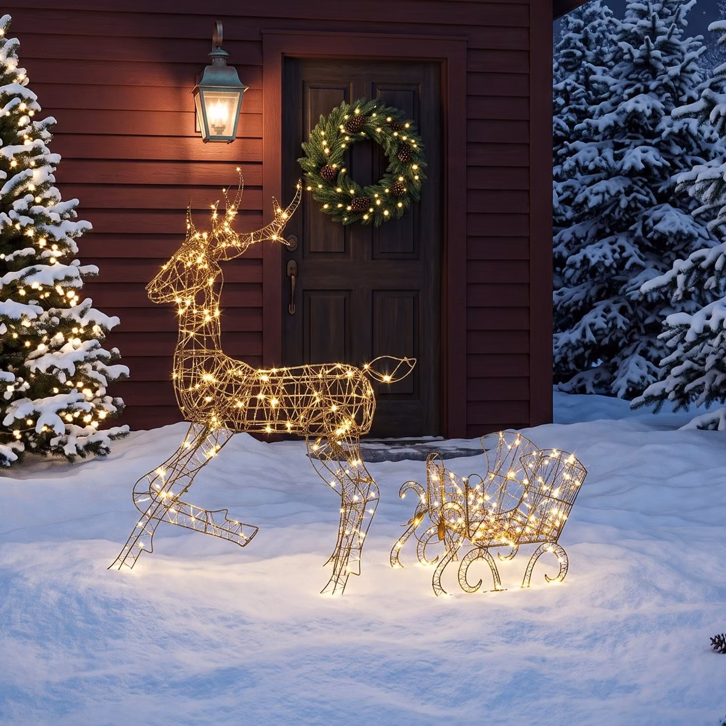 Outsunny Renna di Natale con Slitta Luminosa, 175 LED Bianco Caldo, Marrone, con Timer e Protezione IP44 – 2