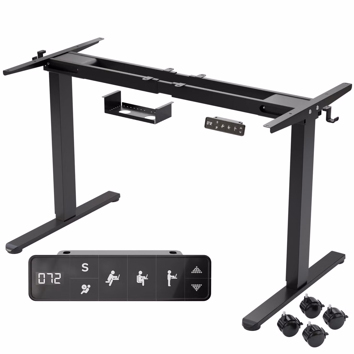 Telaio per scrivania AREBOS regolabile elettricamente in altezza, bianco, 2 motori, 120 kg, 72–120 cm, display LCD, 3 posizioni memorizzabili, rotelle