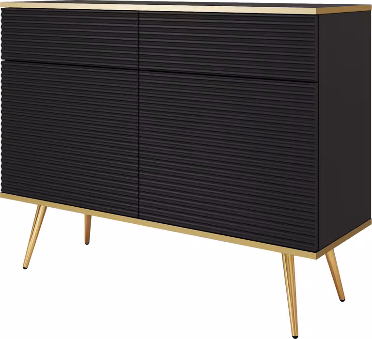 Credenza glamour nera con gambe dorate, 107 x 85 x 39