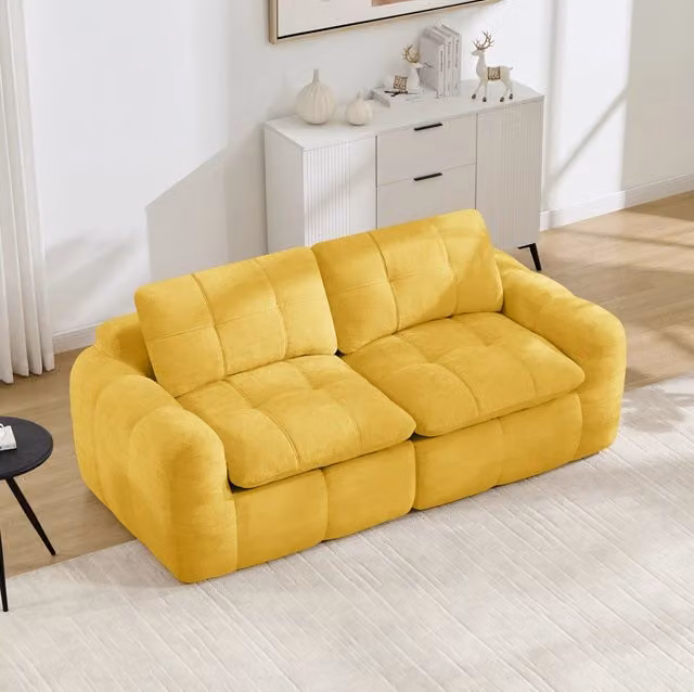 Divano modulare 2 posti 194x97 cm giallo in ciniglia; senza montaggio