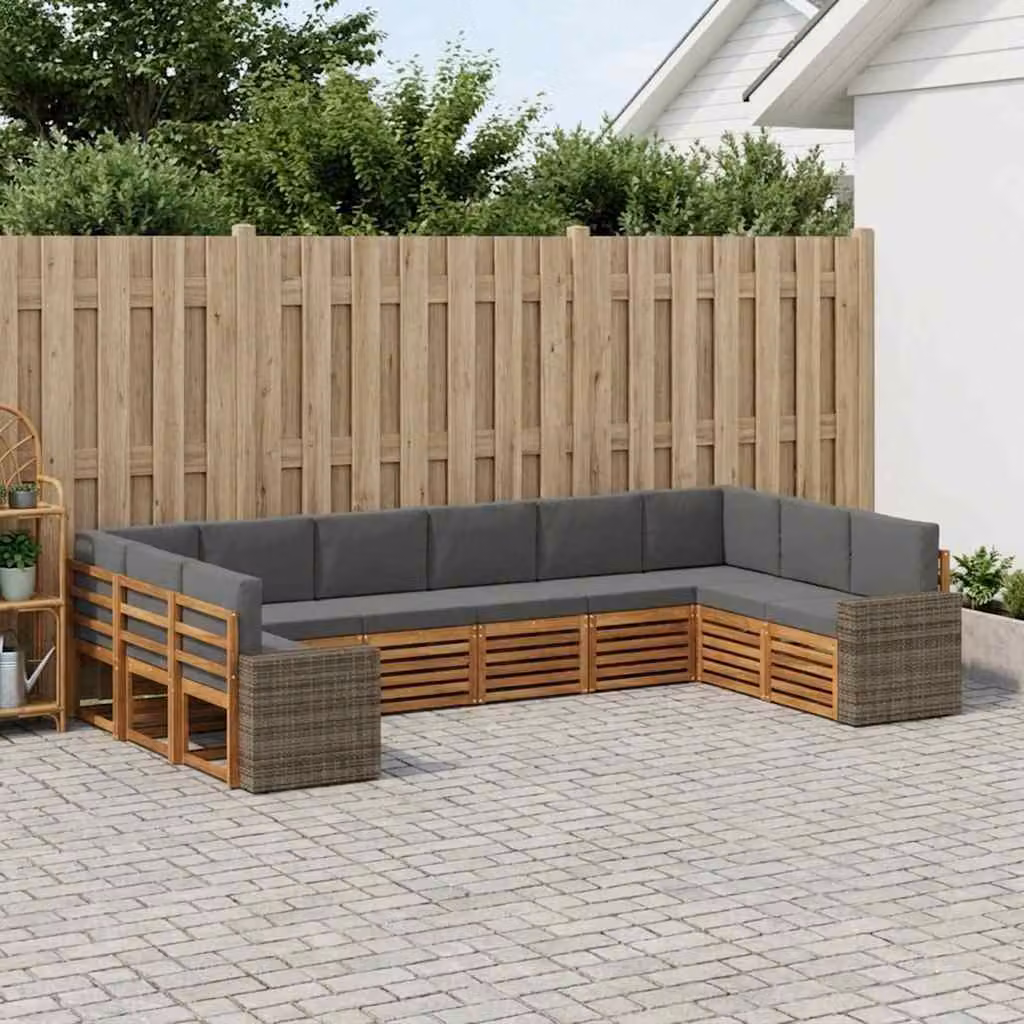 Set di divani da esterno a forma di U vidaXL in legno di acacia con cuscini beige e antracite