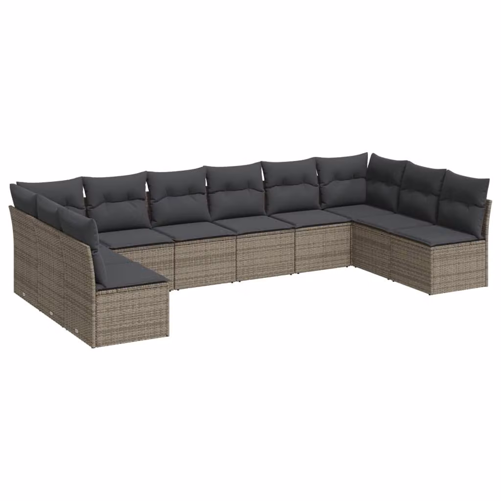 Set Divano da Giardino 10 pz con Cuscini Grigio in Polyrattan