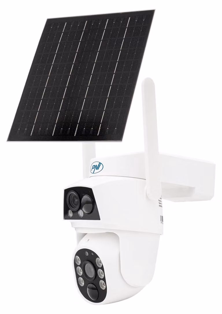 Telecamera di sorveglianza 4G PNI IP894 per esterni, con pannello solare – Doppia lente 2MP+2MP, PTZ 35°