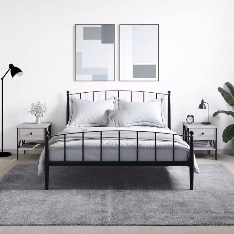 Set di 2 comodini vidaXL in stile industriale, colore grigio, in legno e metallo, L 40 cm x P 42 cm x H 45 cm