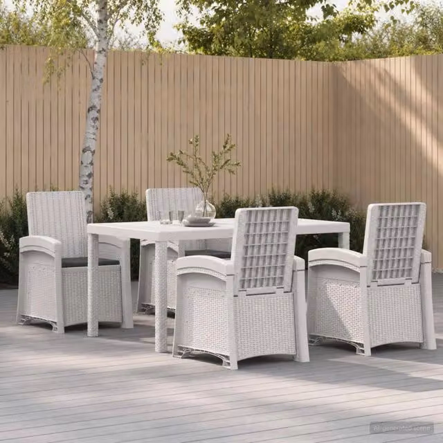 Set da pranzo moderno vidaXL in rattan sintetico per giardino e terrazzo, 5 pezzi, Bianco e Antracite
