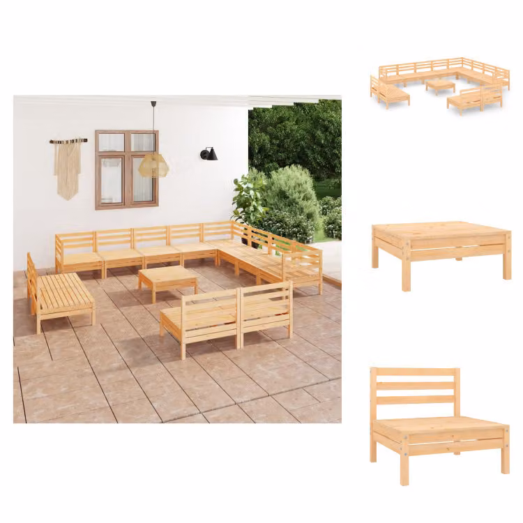 vidaXL Set da salotto da giardino in pino massiccio da 13 pezzi - Set di mobili da giardino