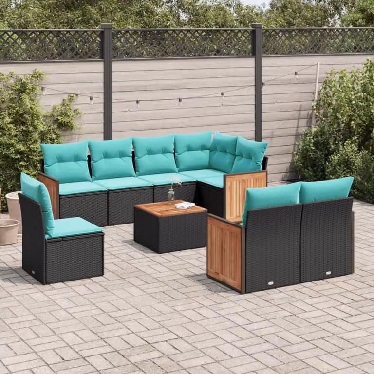 Maison Exclusive - Set di 9 pezzi per giardino con cuscini, polyrattan nero