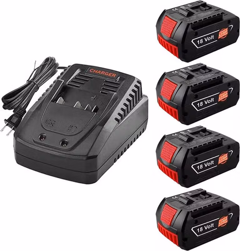 Batteria di ricambio, capacità 8000 mAh, compatibile con utensili elettrici, 4 batterie, 1 caricabatterie