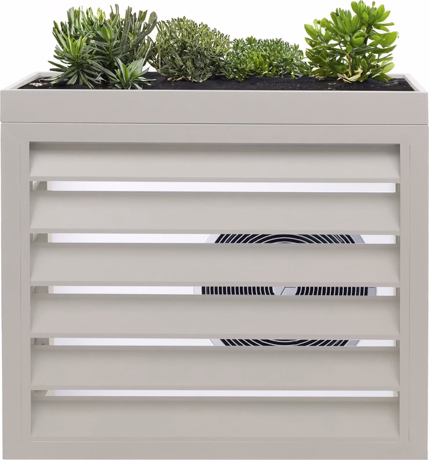 Copertura per climatizzatore/pompa di calore HWC-O43, copertura griglia di protezione cassetta per fioriera, metallo 80x90x38cm ~ grigio-bianco