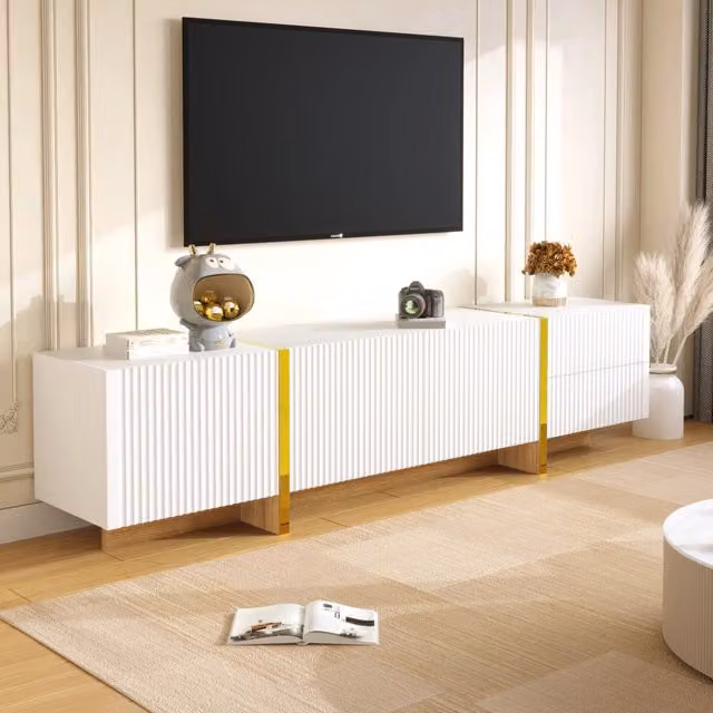 Mobile TV con 3 ante e 2 cassetti in MDF e pannello truciolare bianco oro effetto legno 190 × 35 × 45 cm