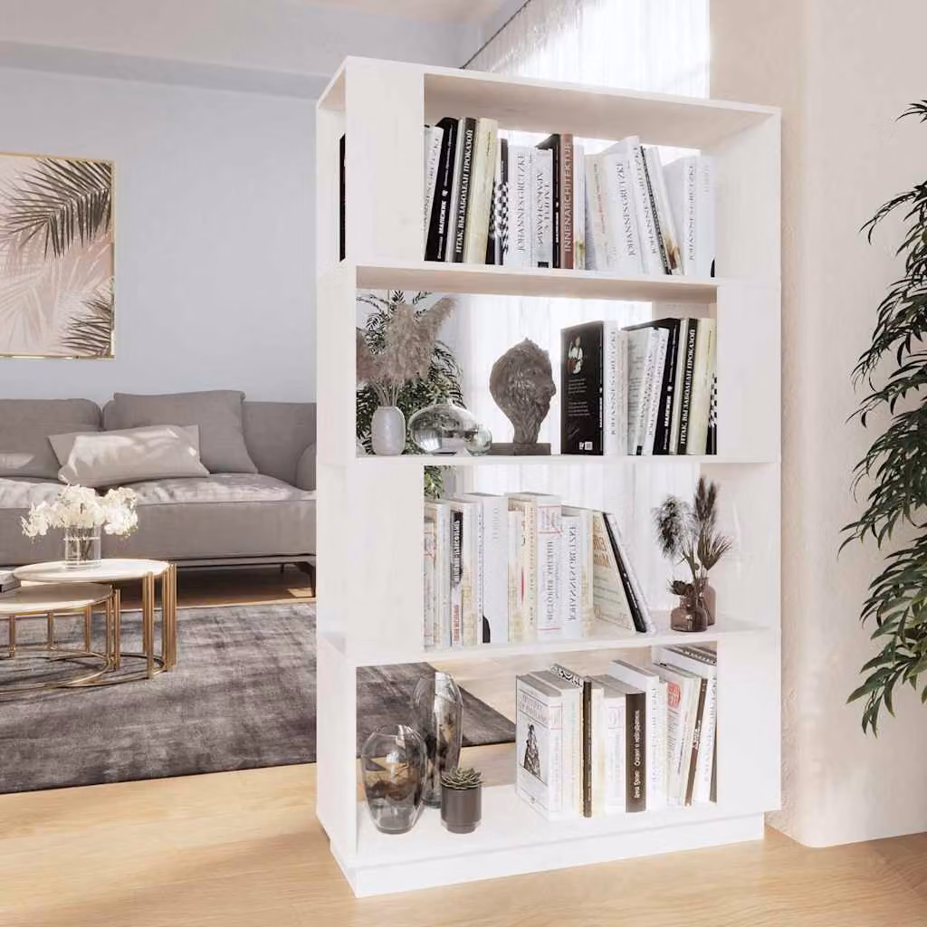 Libreria/Divisorio vidaXL in Legno Massello di Pino Bianco Stile Rustico L: 80 cm, P: 25 cm, H: 132 cm