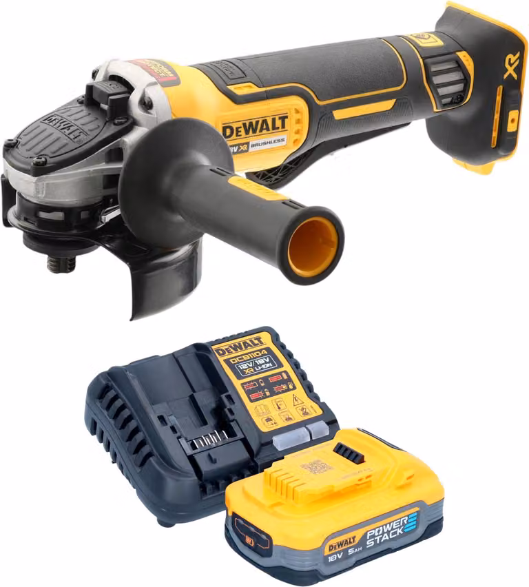 Smerigliatrice angolare a batteria DeWalt DCG 406 H1 18 V 125 mm Brushless + 1x batteria Powerstack 5,0 Ah + caricabatteria